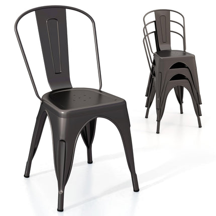 Dreamade Metal Dining Chairs Set of 4, Farmhouse Kitchen Chairs with Removable Backrest