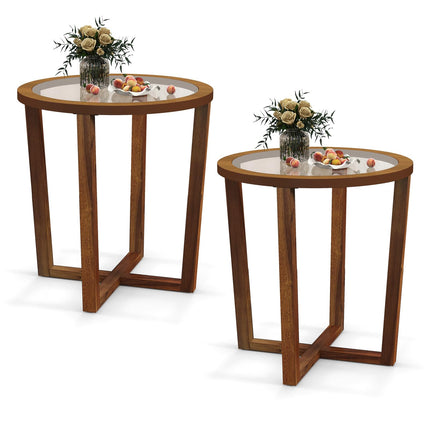 Dreamade Glass Round End Table, Sofa Side Table with Transparent Tempered Glass Top