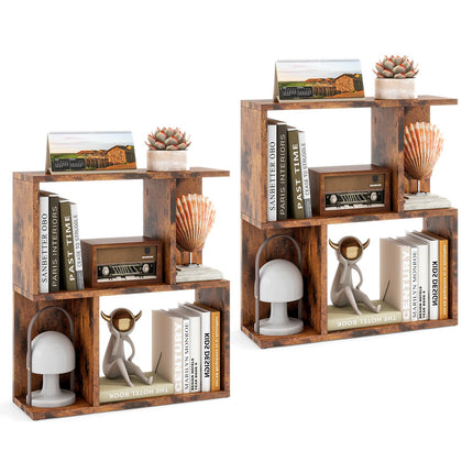 Dreamade 3-Tier S-Shaped Bookshelf, Modern Geometric Bookcase, Freestanding Display Shelf for Small Space