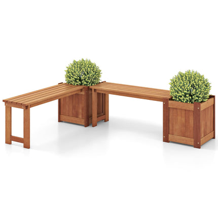 Dreamade Outdoor Bench with Raised Garden Bed, Wood Seat with Teak Oil Finish, Planter Box with Open-Ended Base