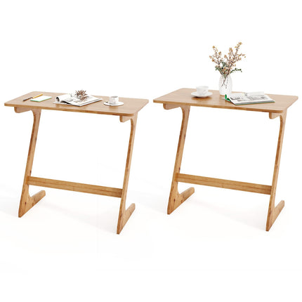 Dreamade Bamboo TV Tray Table, Z Shaped Sofa Couch Side Table for Eating Snacks Coffee Laptop
