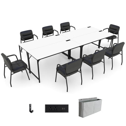 Dreamade 30 FT Conference Table with Charging Station, 60" x 24" Rectangular Large Meeting Room Desk with Storage Bag & Hook