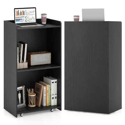 Dreamade Portable Podium Stand, Lectern Podium with 2 Storage Shelves, 4 Universal Wheels, Mobile Speaking Podium Hostess Stand Pulpits