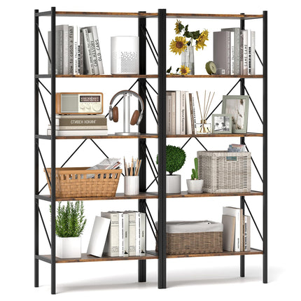 Dreamade 5-Tier Bookshelf, Industrial Tall Bookcase with Open Storage Shelves & Heavy Duty Metal Frame