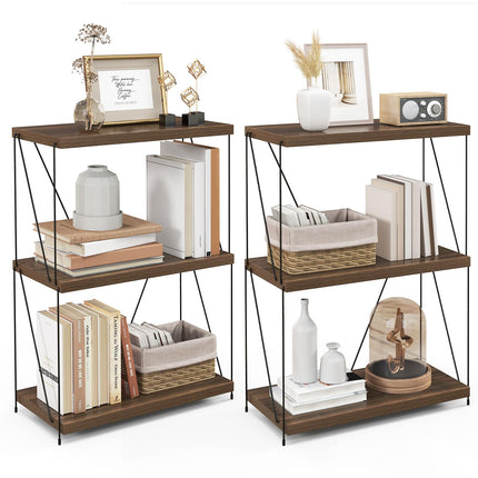 Dreamade 3-Tier Open-Back Bookshelf, Freestanding Display Rack, Metal Frame Storage Shelf