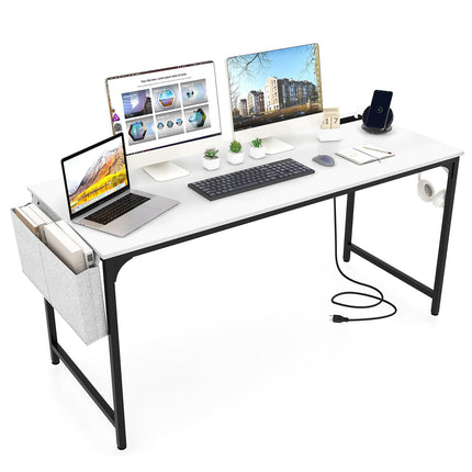 Dreamade 30 FT Conference Table with Charging Station, 60" x 24" Rectangular Large Meeting Room Desk with Storage Bag & Hook