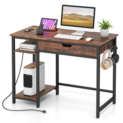 Dreamade Computer Desk with Drawers and Power Outlets