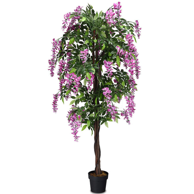 DREAMADE Artificial Wisteria Tree 6ft, Purple Red Wisteria w/Pot, Flowers