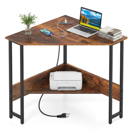 Dreamade 90° Triangle Corner Desk with Charging Station