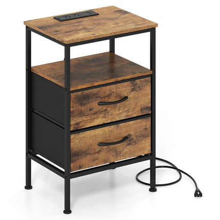 Dreamade 24.5" Nightstand with Charging Station & 2 Fabric Drawer (1/2)
