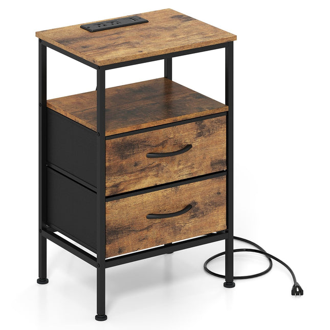 Dreamade 24.5" Nightstand with Charging Station & 2 Fabric Drawer (1/2)