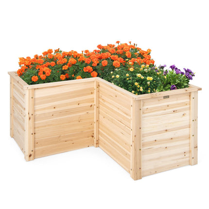 Dreamade Raised Garden Bed, 47.5" x 47.5" x 24.5" Wooden Planter Box, Outdoor L-Shaped Deep Garden Bed for Sapling Flower Herb Vegetable Fruit