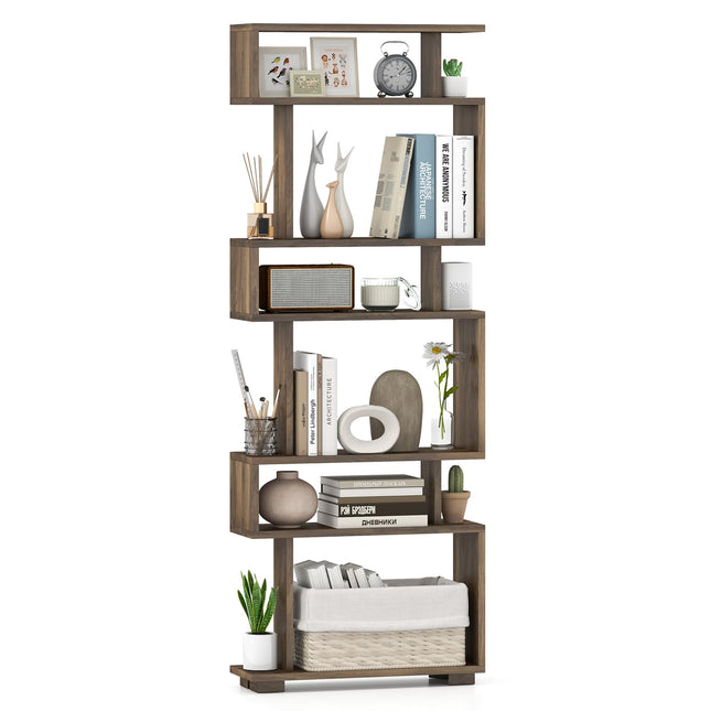 Dreamade 6-Tier Geometric Bookcase Set of 1/2 64" Tall S-Shaped Bookshelf