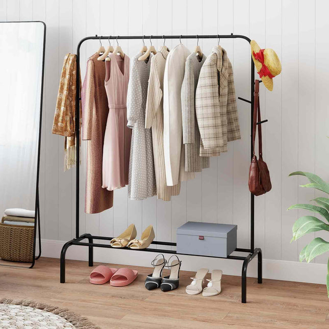 Dreamade 50" Wide Freestanding Garment Rack with Hanging Rod 8 Hooks & Storage Shelf
