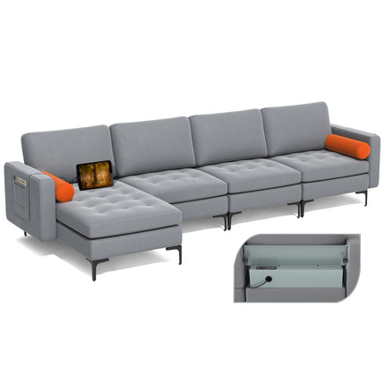 Dreamade Sectional Sofa Couch, Convertible Sleeper with 2 or 1 USB Ports Socket