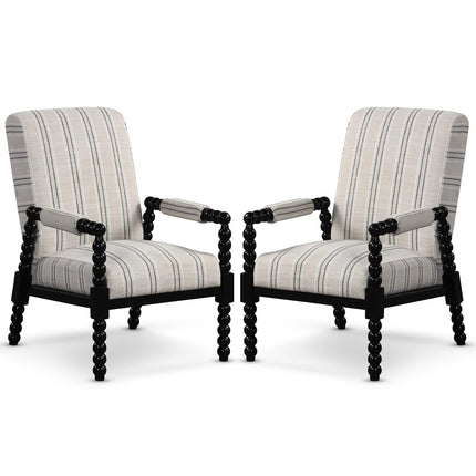 Dreamade Mid Century Modern Spindle Accent Chair Set of 1/2, Upholstered Armchair w/Rubber Wood Frame