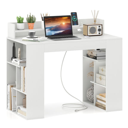 Dreamade White Desk with Storage Shelves