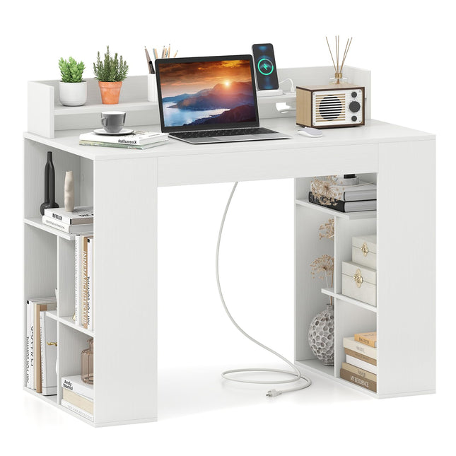 Dreamade White Desk with Storage Shelves