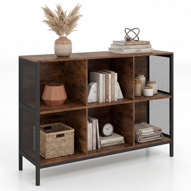 Dreamade Industrial Accent 42" Wide Bookcase with 6 Cubes