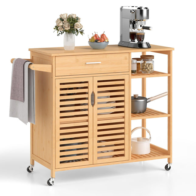 Dreamade Bamboo Kitchen Island Cart with Drawer and Storage Cabinet