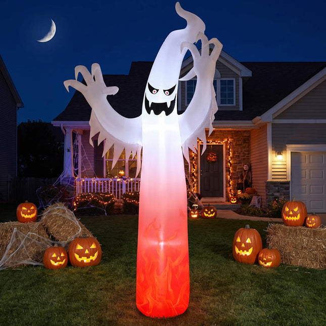 DREAMADE 12 Ft Halloween Inflatable Ghost Lighted Flame Yard Decoration