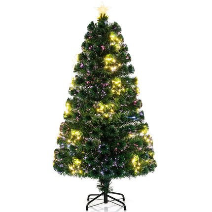 Dreamade 5ft Pre-Lit Fiber Optic Christmas Tree, Artificial Lighted Xmas Tree with 24 Warm-White Shape-Adjustable Star String Lights