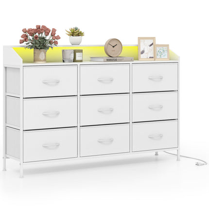 Dreamade 9-Drawer LED Dresser for Bedroom with Charging Station