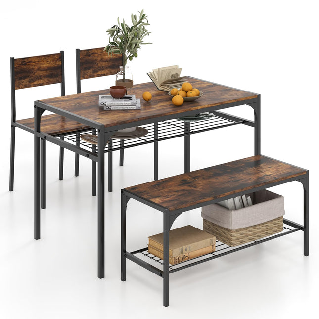 Dreamade Dining Table Set for 4, Kitchen Table with Chairs & Bench, Storage Racks