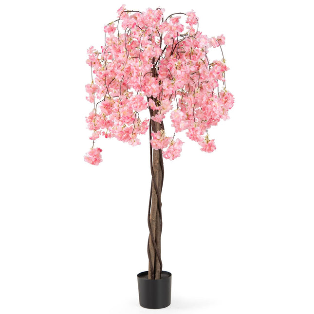 Dreamade 5.5FT Artificial Cherry Blossom Tree Faux Floral Plant Blooming Tree in Nursery Pot