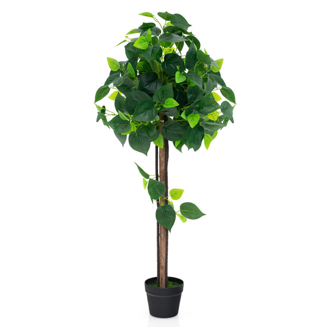 Dreamade 45" Artificial Hydrangea Tree, Tall Fake Potted Silk Tree with Real Wood Trunk