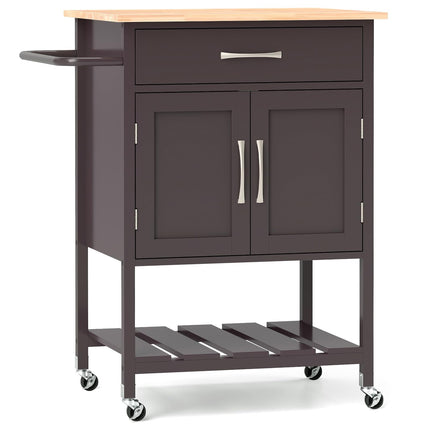 Dreamade Rolling Kitchen Island Cart, Mobile Serving Cart with Drawer, 2-Door Storage Cabinet, Storage Shelf