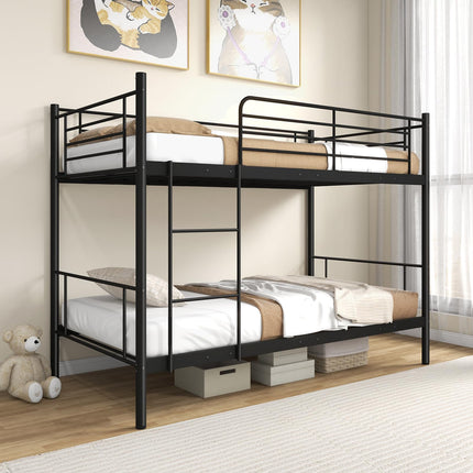 Dreamade Bunk Bed Twin Over Twin, Metal Bunk Bed Frame w/Built-in Ladder, Safety Guardrail