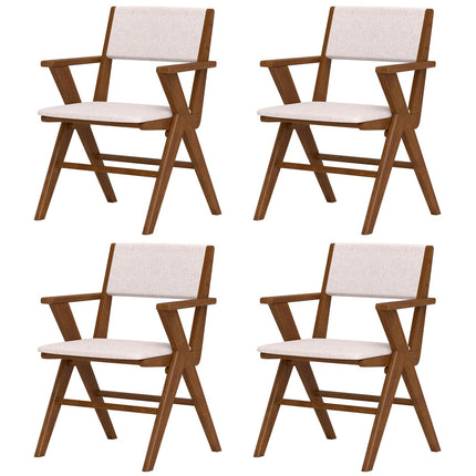 Dreamade Wooden Dining Chairs Set, Linen Fabric Upholstered Kitchen Chairs w/Armrests, Rubber Wood Frame