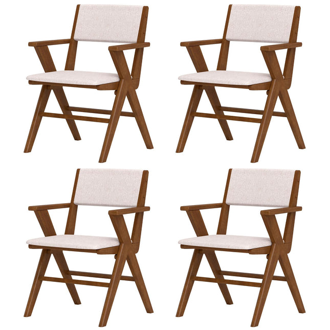 Dreamade Wooden Dining Chairs Set, Linen Fabric Upholstered Kitchen Chairs w/Armrests, Rubber Wood Frame