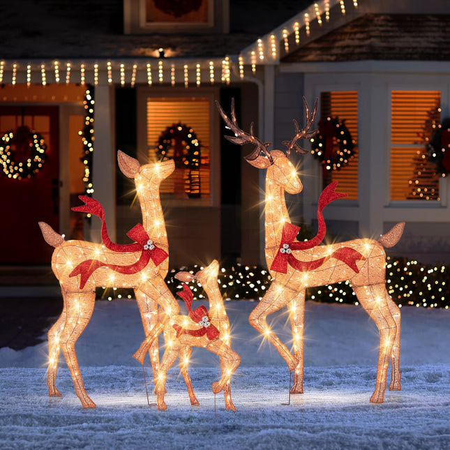 Dreamade 3-Piece Large Lighted Christmas Reindeer Family, Light up Xmas Decorations w/440 LED Lights
