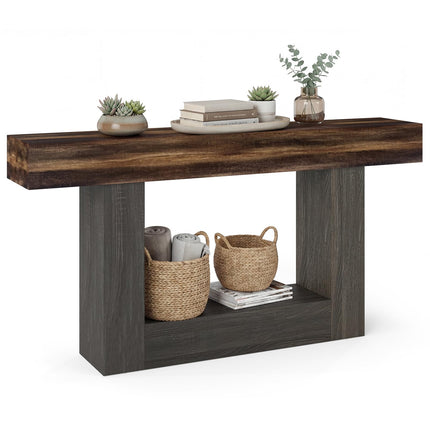Dreamade 63" Farmhouse Console Table | 2-Tier Narrow Entryway Table with Storage Shelf