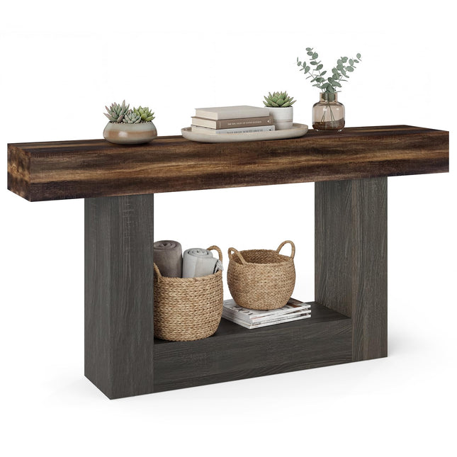 Dreamade 63" Farmhouse Console Table | 2-Tier Narrow Entryway Table with Storage Shelf