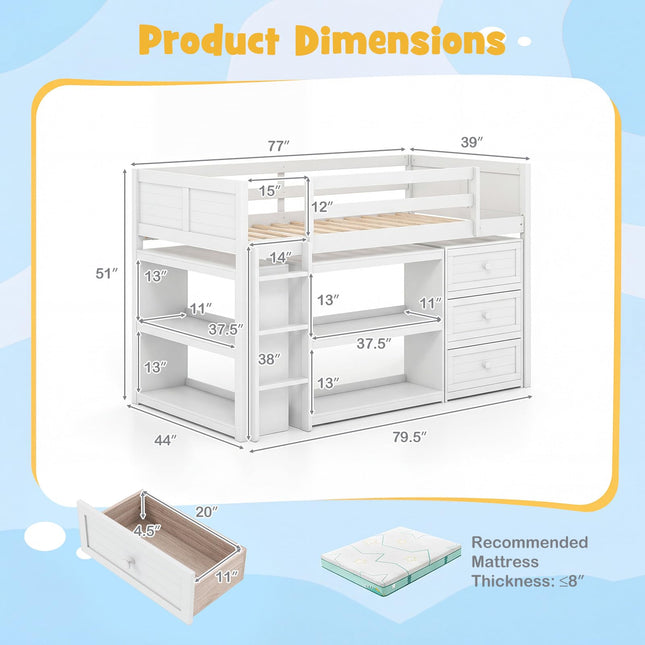 Dreamade Loft Bed Twin Size with LED Lights