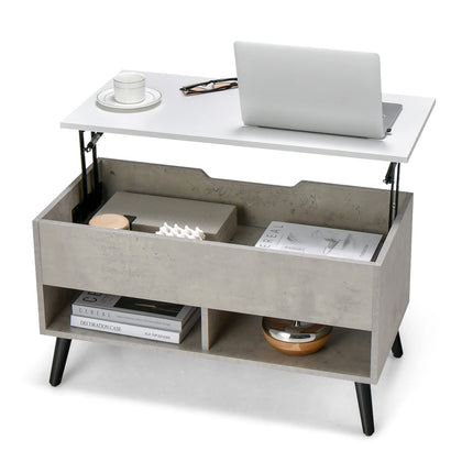 Dreamade Lift Top Coffee Table, Modern Cocktail Table w/Hidden Compartment & 2 Open Shelves