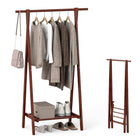 Dreamade Folding Rubber Wood Clothes Hanging Rack Standing Garment Rack with Bottom Storage Shelf