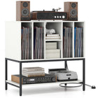 Dreamade Record Player Stand with Charging Station Vinyl Record Storage for Music Living Room