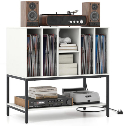 Dreamade Record Player Stand with Charging Station Vinyl Record Storage for Music Living Room