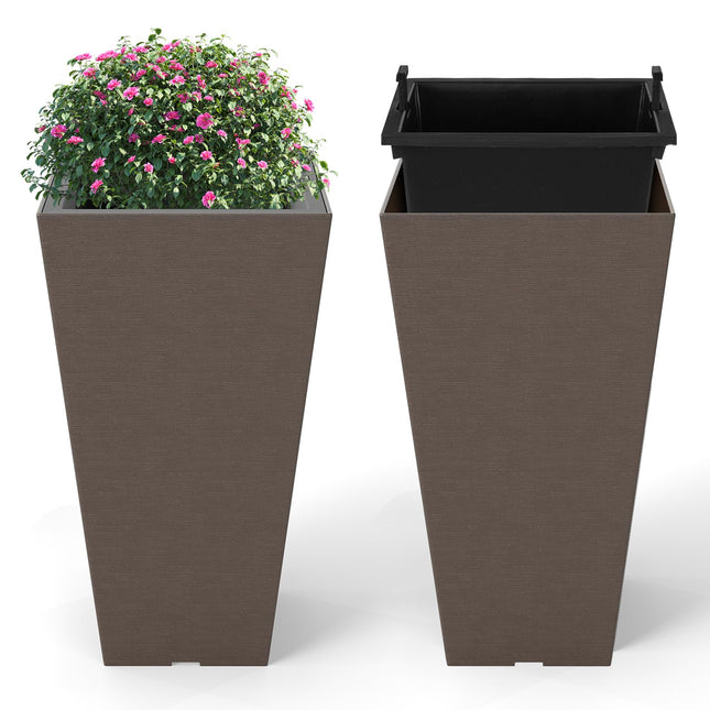 Dreamade Square Taper Planter Set of 2 Self-Watering Flower Pots ( 11.5"x11.5"x22.5")