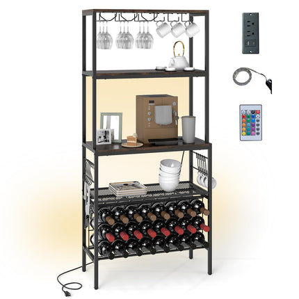 Dreamade Wine Rack Freestanding Floor Wine Bar Cabinet w/Power Outlet & RGB Light