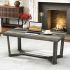 Dreamade Farmhouse Wood Coffee Table with Cross-Shaped Base & Rubber Wood Frame