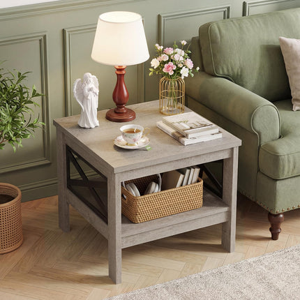 Dreamade 2-Tier Square End Table with Storage Shelf & X-Frame