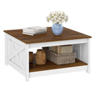 Dreamade Farmhouse Coffee Table 31 Inch Square Wood Coffee Table with Storage Shelf
