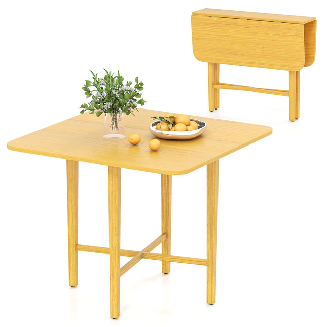 Dreamade 36" Extendable Dining Table with Drop Leaf X-Shaped Frame Rubber Wood Legs