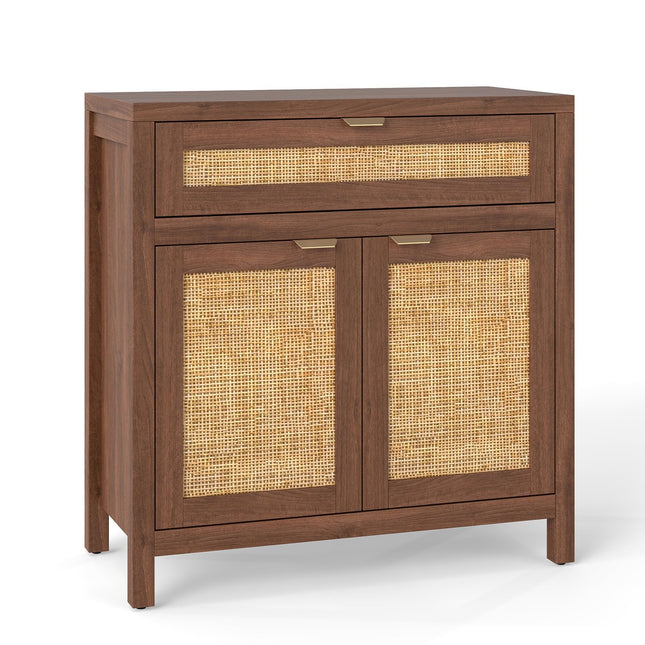 Dreamade Sideboard Buffet Cabinet Rustic Rattan Storage Cabinet w/ 2 Doors