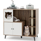 Dreamade Cat Litter Box Enclosure - Wooden Cat House Washroom Hidden Furniture with Cat Tree